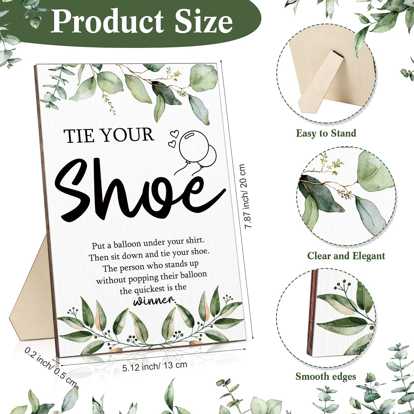 51 Pcs Tie Your Shoe Baby Shower Game Sign Wooden Baby Shower Sign Greenery Baby Gift Sets Gender Reveal Party Favors 50 Balloon